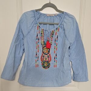 Soft Surroundings Light Blue Embroidered Top